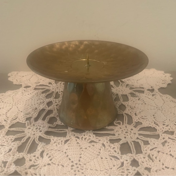 VTG Brass Hammered Pillar Candle Holder - Picture 1 of 5